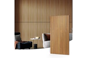 Art3d 4 Pack 47.2 x 23.6in. Wood Slat Acoustic Panels for Wall and Ceiling - 3D Fluted Sound Absorbing Panel with Wood Finish - Teak