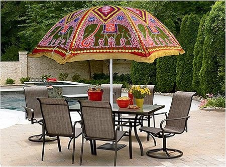 Amazon Com Decorative Elephant Embroidered Outdoor Large Garden Umbrella Parasol Large Garden Outdoor