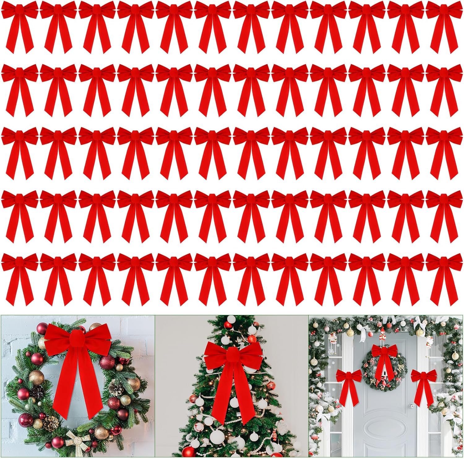 Bows & Ribbons - Karenhi 60 Pieces Christmas Red Bow 9 x 13 Inches Wreath Bow Red Christmas Decorations Velvet Bows for Christmas Garland Home Outdoor Indoor Party Large Gifts