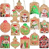 HOIIOH 96 Christmas Gift Tags with String Attached – 16 Foil Holiday Designs Kraft Name Tags for DIY Xmas Present Wrapping, Gift Bags & Holiday Packages (3 x 2.2 Inches)