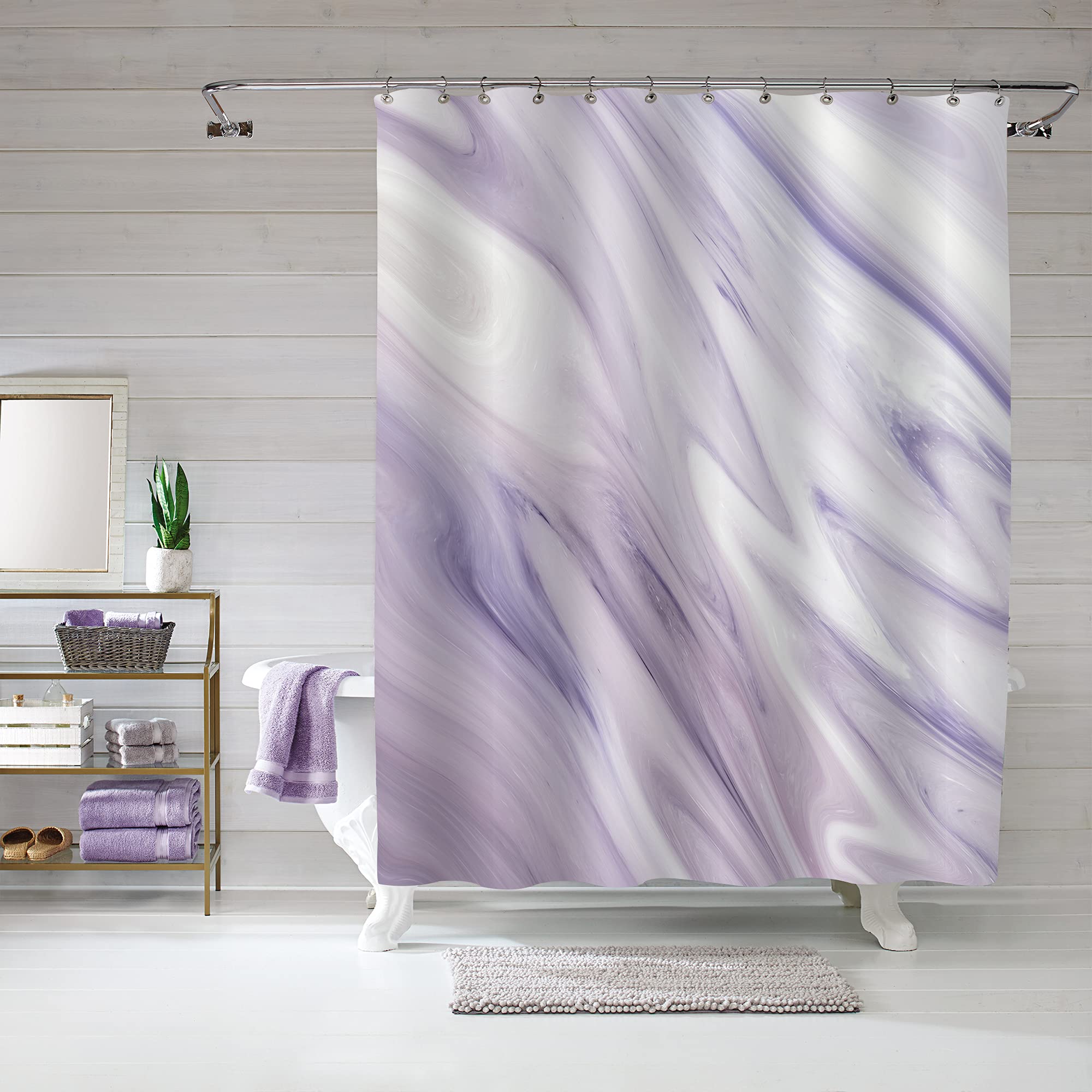 MitoVilla Purple Marble Shower Curtain Set, Abstract Fabric Shower Curtain for Bathroom Decor, Modern Standard Shower Curtain Liner for Bathtub, Luxury Lavender Washable Shower Curtain, 72 x 72