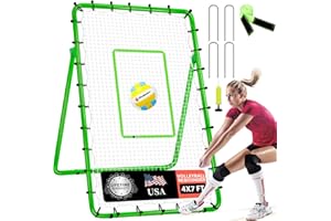 OLYBEAKA 6-Angle Adjustable Volleyball Rebounder Net 7x4ft, High Stable Bounce Back Training Equipment for Practicing Volleying Bumping Spiking with High-Tension Net, PU Volleyball and Pump, Stakes