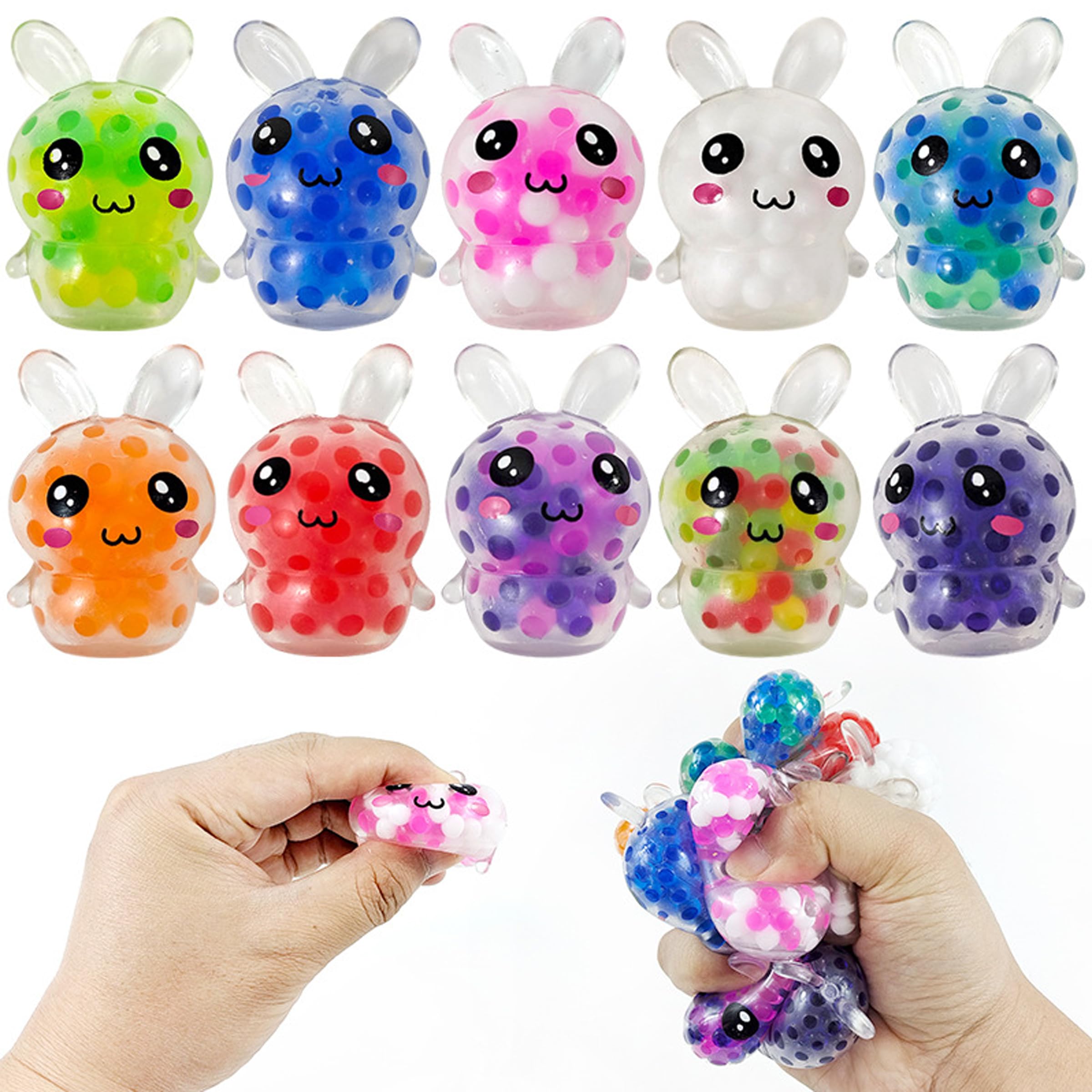 10pcs Easter Bunny Mini Stress Balls,Easter Basket Stuffers,Easter Egg Fillers,Squishies Stress Relief Fidget Toys for Adult Toddlers Gifts Party Favors