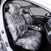 AOGELAN Sheepskin Car Seat Cover, Fluffy Fuzzy Long Wool Front Seat Covers, Universal Fits Most Car SUV Truck Minivan, Airbag Compatible (Wolf Tipped)