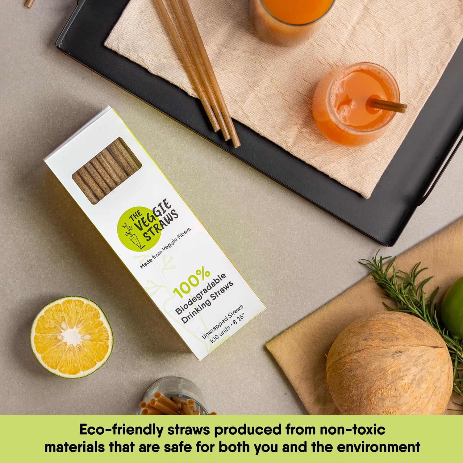 The Veggie Straws – 100 PCS of 8.25 Inches Unwrapped Biodegradable Straws – Made of Vegetable Fibers, Best Environment Friendly Drinking Straws for Hot and Cold Beverages - Image 7