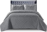 B&B Quilted Bedspread Throw Super King Grey 270x250 cm 3pc Set view 6