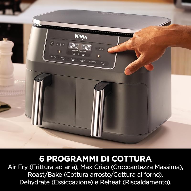 Doppia Zona, Friggitrice ad Aria Grande, 7,6L, Grigio Piombo