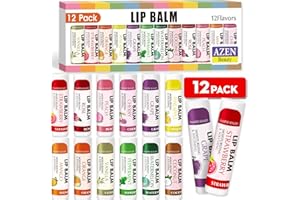 AZEN 12 Pack Lip Balm, Natural Lip Balm Bulk, Lip Care Product, Moisturizing Lip Balms for dry cracked lips - 12 Flavors