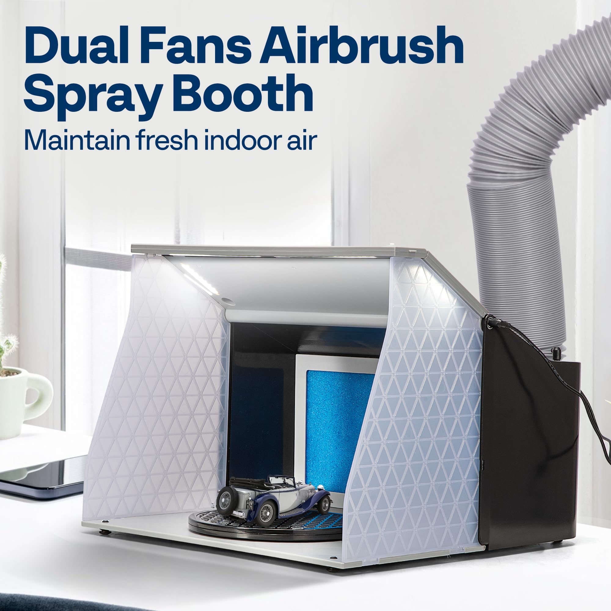 VIVOHOME Dual Fans Airbrush Paint Spray Booth with 4 LED Lights Turn Table and Filter Hose, Portable Airbrush Booth for Painting Model Craft Black