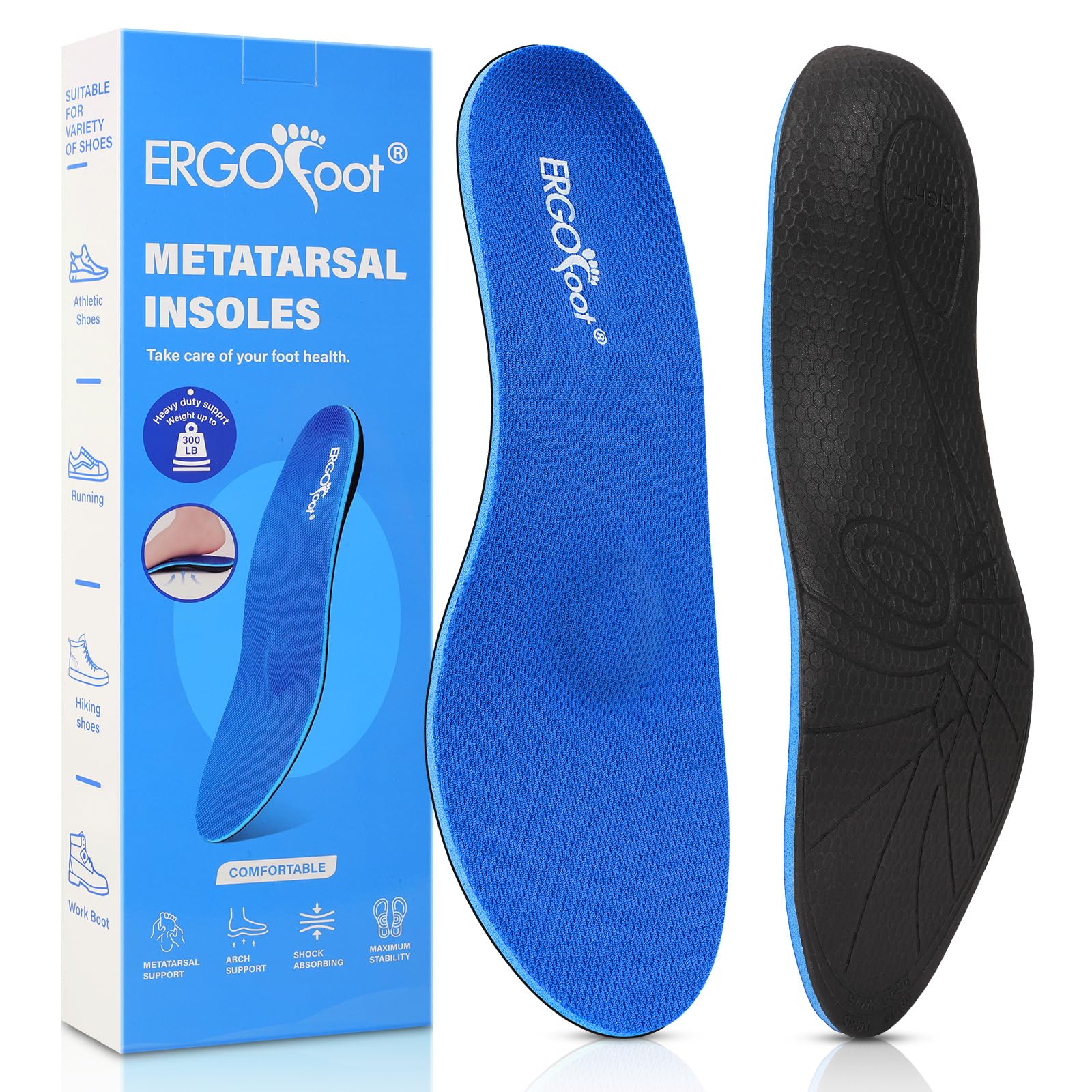 Photo 1 of ERGOfoot Metatarsalgia Insoles, Heavy Duty Work Boot Inserts for Women Men, Relieve Morton's Neuroma and Reduce Metatarsal, Ball of Foot Pain for Standing All Day
