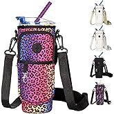 Tzuoieo Water Bottle Holder with Strap for Stanley 40oz Tumbler with Handle, Water Bottle Carrier Bag with Phone Pocket, Wrap Around Drink Pocket Carrier with Adjustable Shoulder Strap & Carabiner