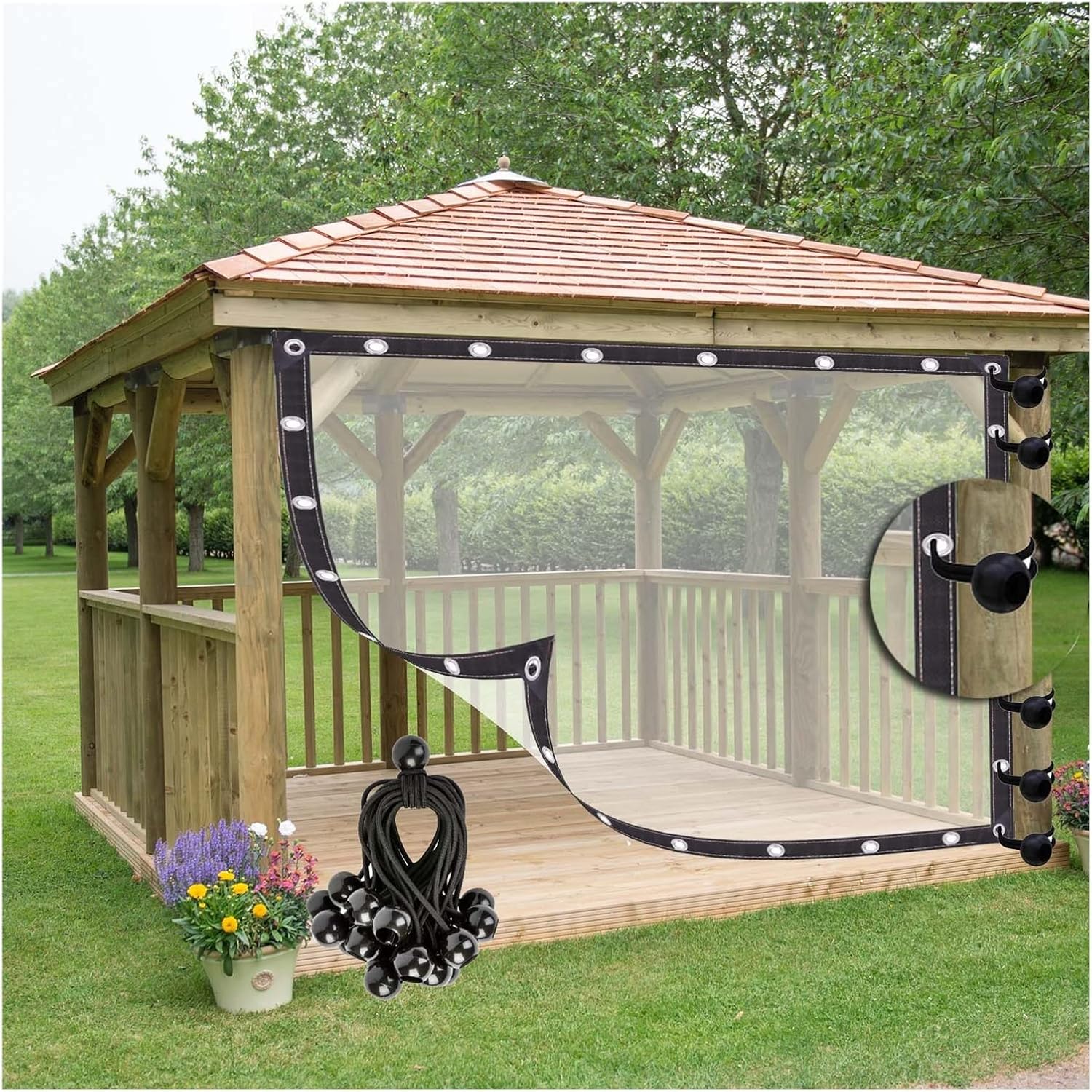 Outdoor Curtains - WBBML Outdoor Patio Heavy-Duty Tarpaulin with Rustproof Grommets Vinyl Curtain Waterproof Curtain for Pergola, Porch, Gazebos, Customizable (Color : Clear, Size : 10x10'/3x3m)