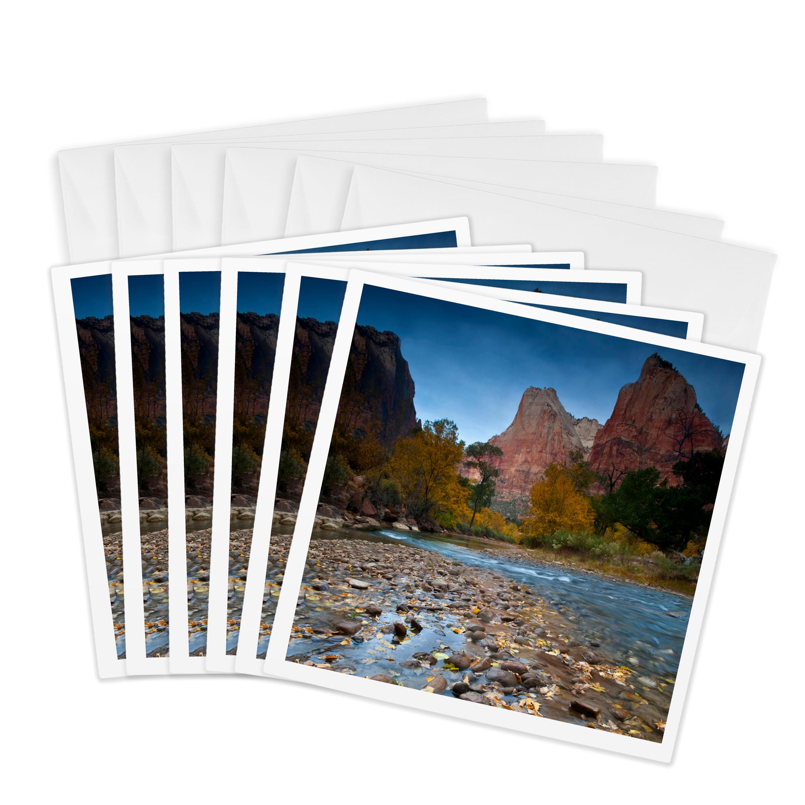 3dRose gc_231633_1 6 x 6-Inch "USA, Utah, Zion National Park The Sentinel and Virgin River" Greeting Card (Pack of 6)