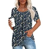 Anymeet Womens Summer Tops Casual Shirts Pleated Tunic M-3XL