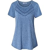 Vldnery Women Quick-Dry Line Decor Front Yoga Workout Shirts Athletic Gym Loose Fit Tops 2025