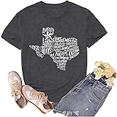 sallrue Texas Shirts for Women State Map Tshirts Texan Tshirt Texas Lover Pride Tee Tops
