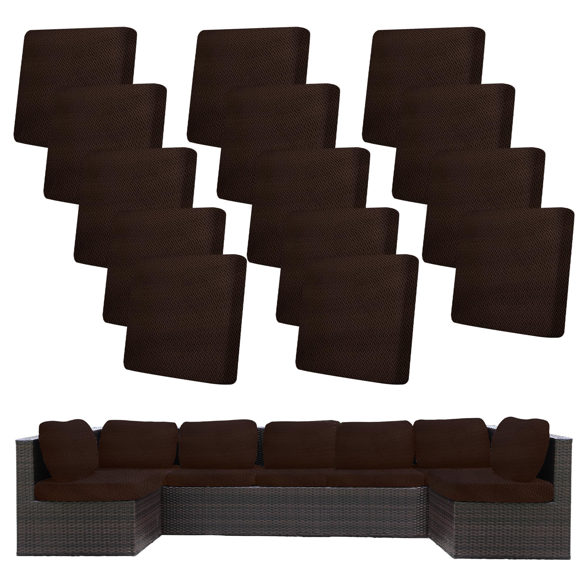 Photo 1 of 14Pcs Stretch Patio Cushion Covers,Outdoor Couch Covers Replacement,Outdoor Couch & Sofa Slipcovers,for Patio Furniture Cushion Covers,Washable Reusable Furniture Protector (Coffee,Cover Only)