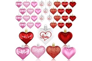 LABEOL Valentine's Day Decor Heart Ornaments 36 Pcs Heart Shaped Baubles Red Pink White Hanging Decorations for Valentine's Day Christmas Wedding Anniversary