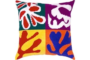 Brvsk Colorful Needlepoint Kit for Adults and Beginners — Panel with Mask by Henri Matisse 16″ × 16″ with Clear, Precise Printed Design on Cotton Canvas; Includes 2 Needles, Yarn, and Easy-Read Chart