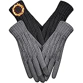 Aiszei 2 Pairs Winter Gloves for Women Cold Weather, Touch Screen Warm Knit Thermal Gloves with Fleece for Christmas Gifts