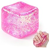Squishy Cube Squishy Stress Cube for Adults,Glitter Squishy Slow Rising Fidget Cube Sensory for Anxiety Stress Relief High Density Cube Squeeze Ball Cubes (Pink)