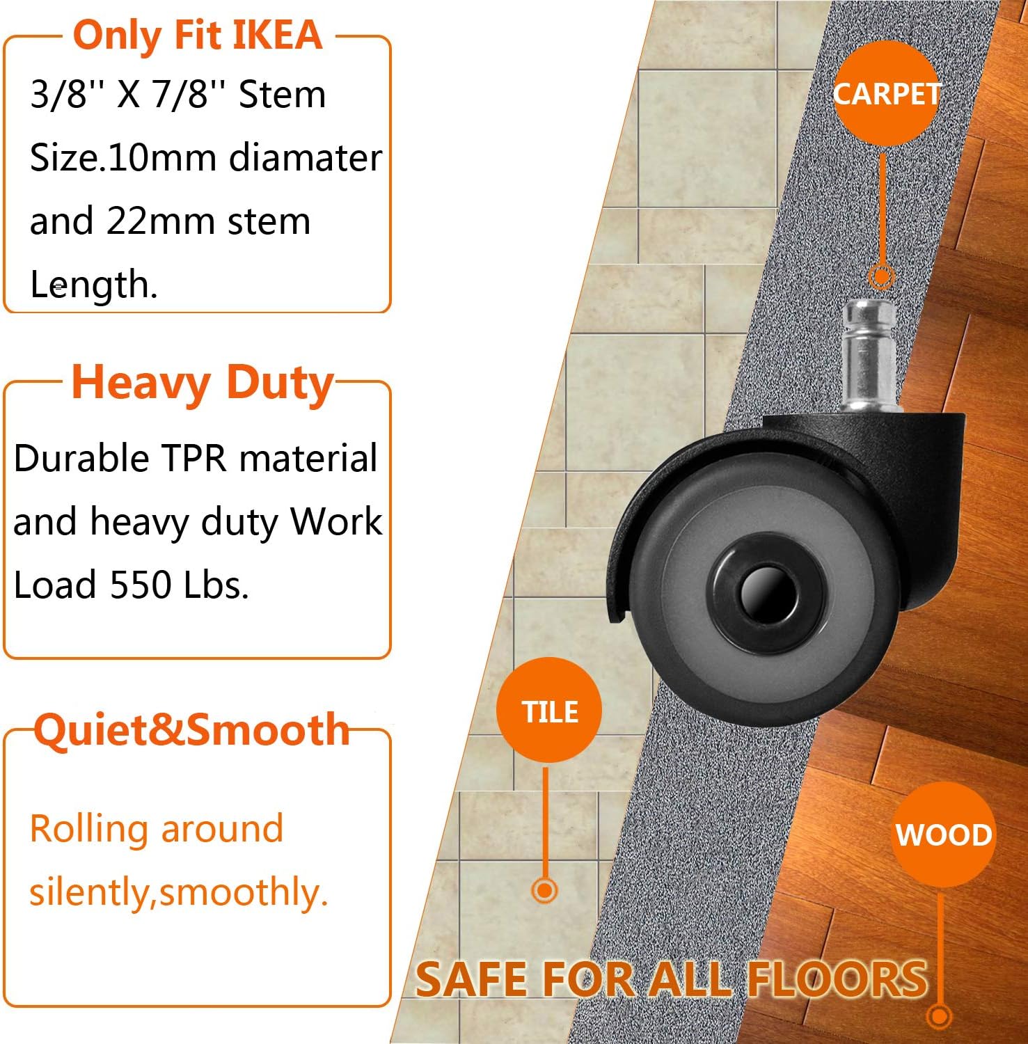 Soft Rubber Caster For Hardwood Floors No More Chair Mat Set Of 5