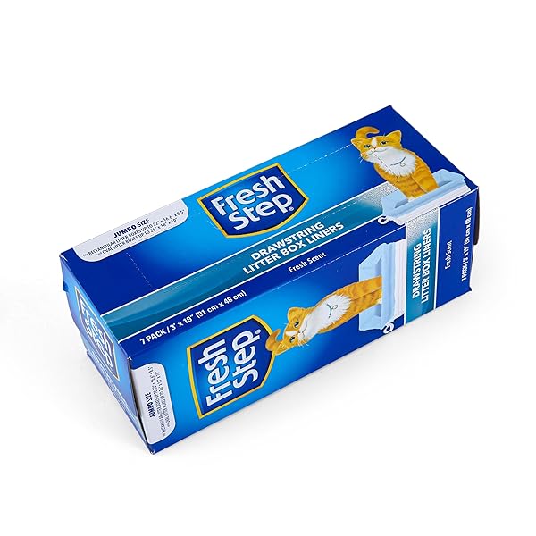 FRESH STEP JUMBO DRAWSTRING CAT LITTER BOX LINERS, SCENTED HEAVY DUTY KITTY LITTER BAGS FOR X-LARGE OVAL OR RECTANGLE PANS, HELPS CONTAIN MESS FOR EASY LIFT OUT CLEANUP, 36 X 19 IN, 7 COUNT