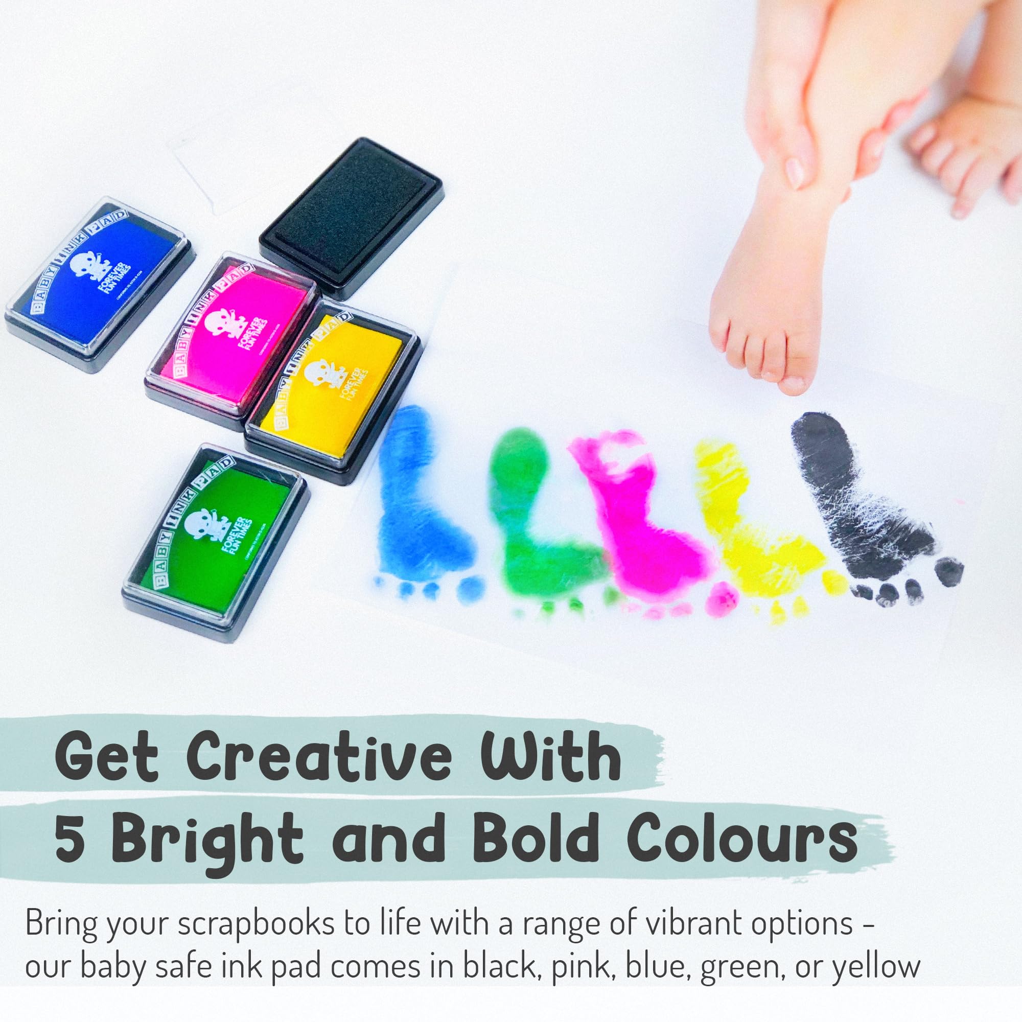 Baby Hand and Footprint Kit by Forever Fun Times | Get Hundreds of Detailed Prints with One Baby Safe Ink Pad | Easy to Clean, and Works with Any Paper or Card | Clean and Safe (Big Black)