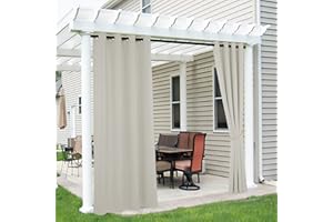 RYB HOME Outdoor Curtains for Patio Waterproof - Blackout Thermal Insulating Outside Deck for Gazebo Pavilion Pergola Arbor Sun Room, W 52 x L 84 inch, 2 Panels, Natural