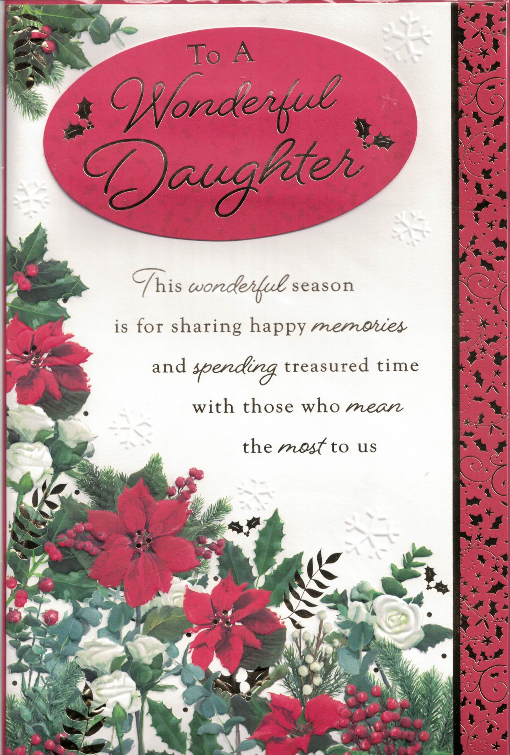 Extra large christmas card for Daughter, Traditional xmas design, 8 Page Insert, 30.5 x 20.3 cm
