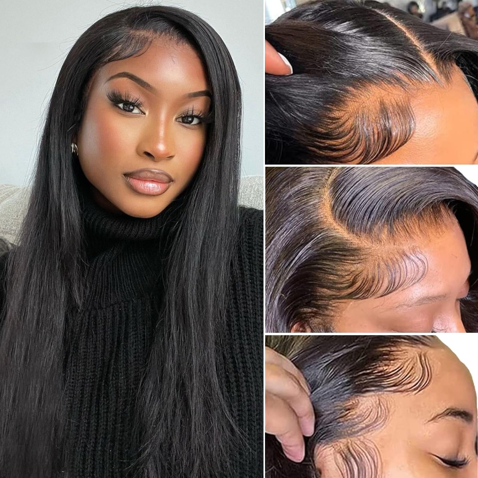 Upgraded Glueless Wigs Human Hair Straight 13x4 Lace Frontal Wigs for Black Women 200% Density Brazilian Virgin Human Hair Wigs Pre Plucked Bleached Knots with Baby Hair Natural Color 22 inch — image 1