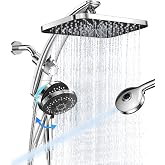 Veken 12" Rain Shower Head with Handheld,High Pressure Power Wash,Magnetic | Dual Shower Heads Combo,8-Mode Hand Held Spray,Wand,Double Detachable Rainfall Showerhead with Arm,Bathroom Set,Chrome,Silver