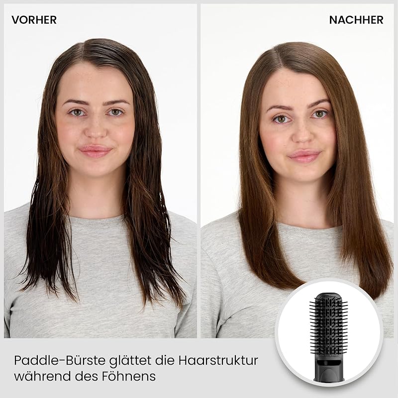 Smooth Finish 1200 – 4‑in‑1 Warmluftbürste zum Trocknen, Formen, Glätten & Volumenstyling, Ionen‑ & Keramiktechnologie, 4 Aufsätze, 1200W, Schwarz/Pink, AS122E