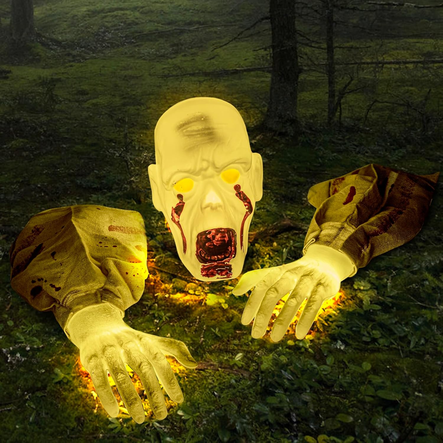 Decorative Garden Stakes - Halloween Decorations Outdoor Realistic Zombie Arms & Face Outdoor Halloween Decorations with Stakes Skeleton Bone Head for Garden Haunted House Graveyard Halloween Party Decor