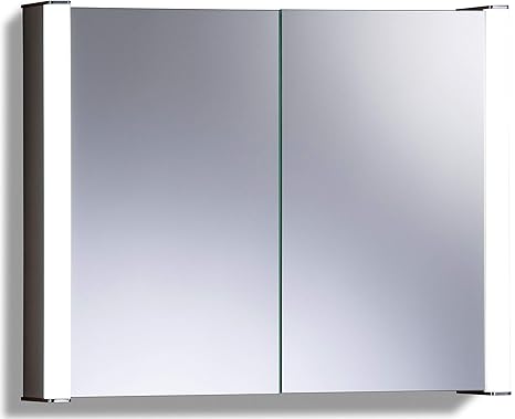 LED beleuchteter Badezimmer Spiegelschrank (Tageslichtweiß bei 6500K) TÜV geprüft mit Antibeschlag-Pad ohne sichtbare Kabel, 