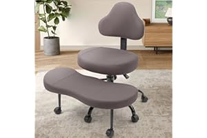 AtHope Cross Legged Office Chair, Criss Cross Desk Chair ADHD Meditation Kneeling Yoga Seat with Adjustable Height, Lumbar Support, Wider Footrest and Wheels (Dark Brown)