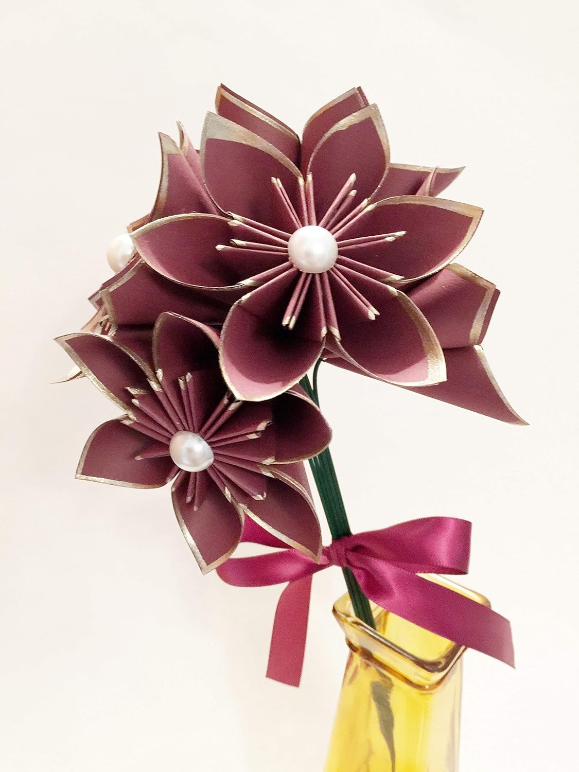 Amazoncom Set Of 6 Burgundy Gold Paper Flowers