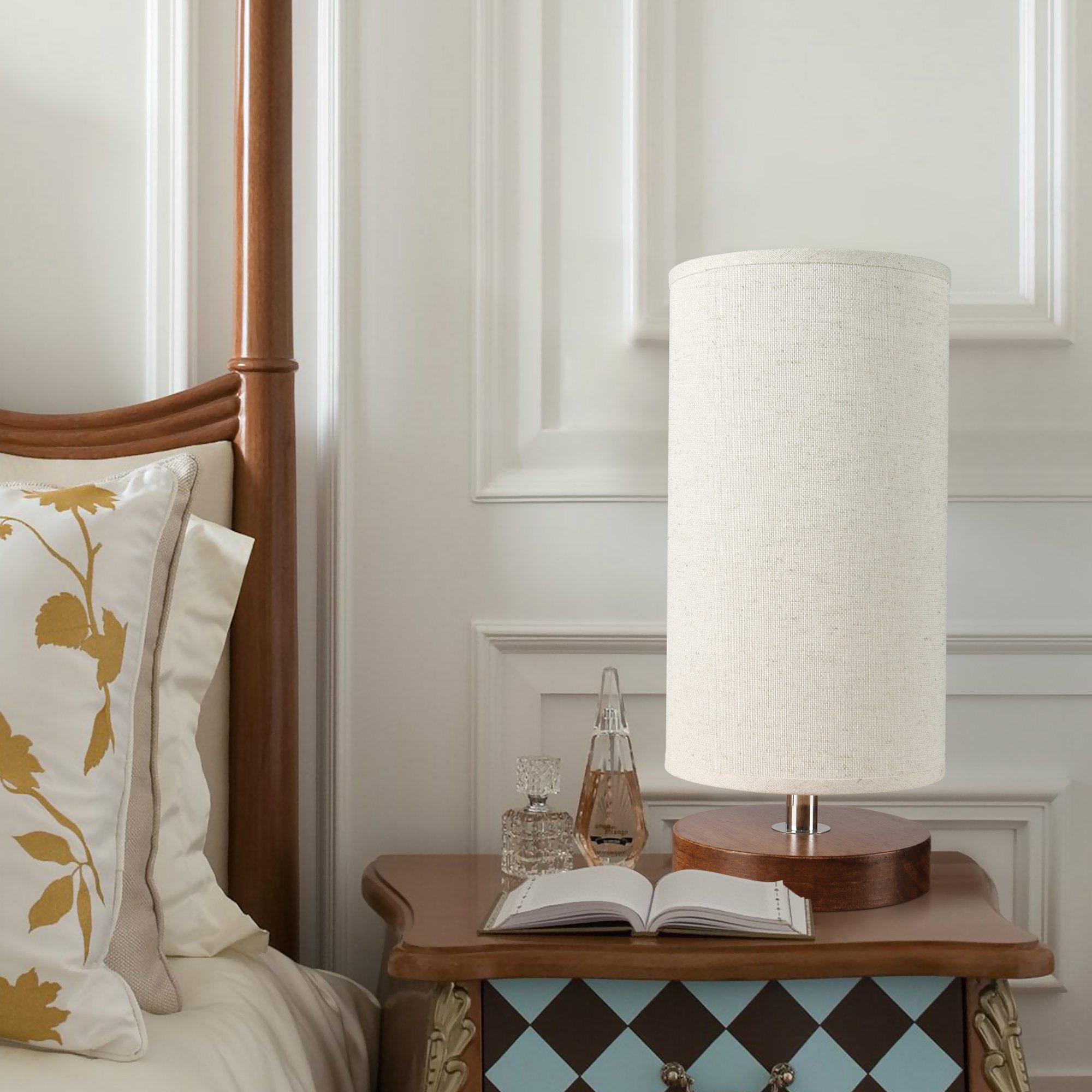 Seealle Bedside Table Lamp, Solid Wood Nightstand Lamp, Bedside Desk