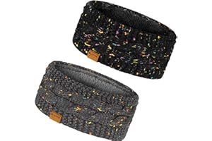 KUTTOR 2 Pack Fuzzy Fleece Winter Headband Fleece Lined Ear Warmer Knit Thick Warm Headwraps Cable Ear Muffs for Women