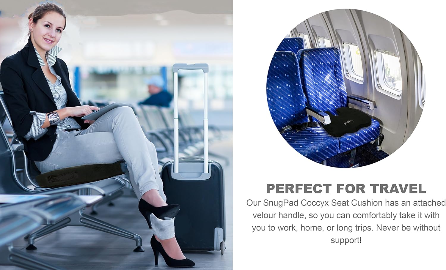 SnugPad Memory Foam Seat Cushion,Non-Slip Orthopedic Memory Foam Coccyx Cushion Designed for Sciatica & Back, Hip, and Tailbone Pain Relief, Fits Office Chair, Wheelchair ,Car Seat Cushion.Black: Home & Kitchen