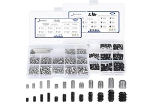 JOVLALIS 1170Pcs Metric Set Screws (Stainless Steel+Alloy Steel), M3/M4/M5/M6/M8 Allen Head Screws, Internal Hex Drive Cup-Point Screws Assortment Kit for Door Handles, Light Fixture Screws
