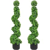 2 Pack 3FT Artificial Spiral Topiary Trees, Realistic Boxwood Trees, Evergreen PE Faux Plants with Durable Pot, Outdoor &amp; Indoor Year-Round Garden, Patio, Porch, Home Entryway Decor