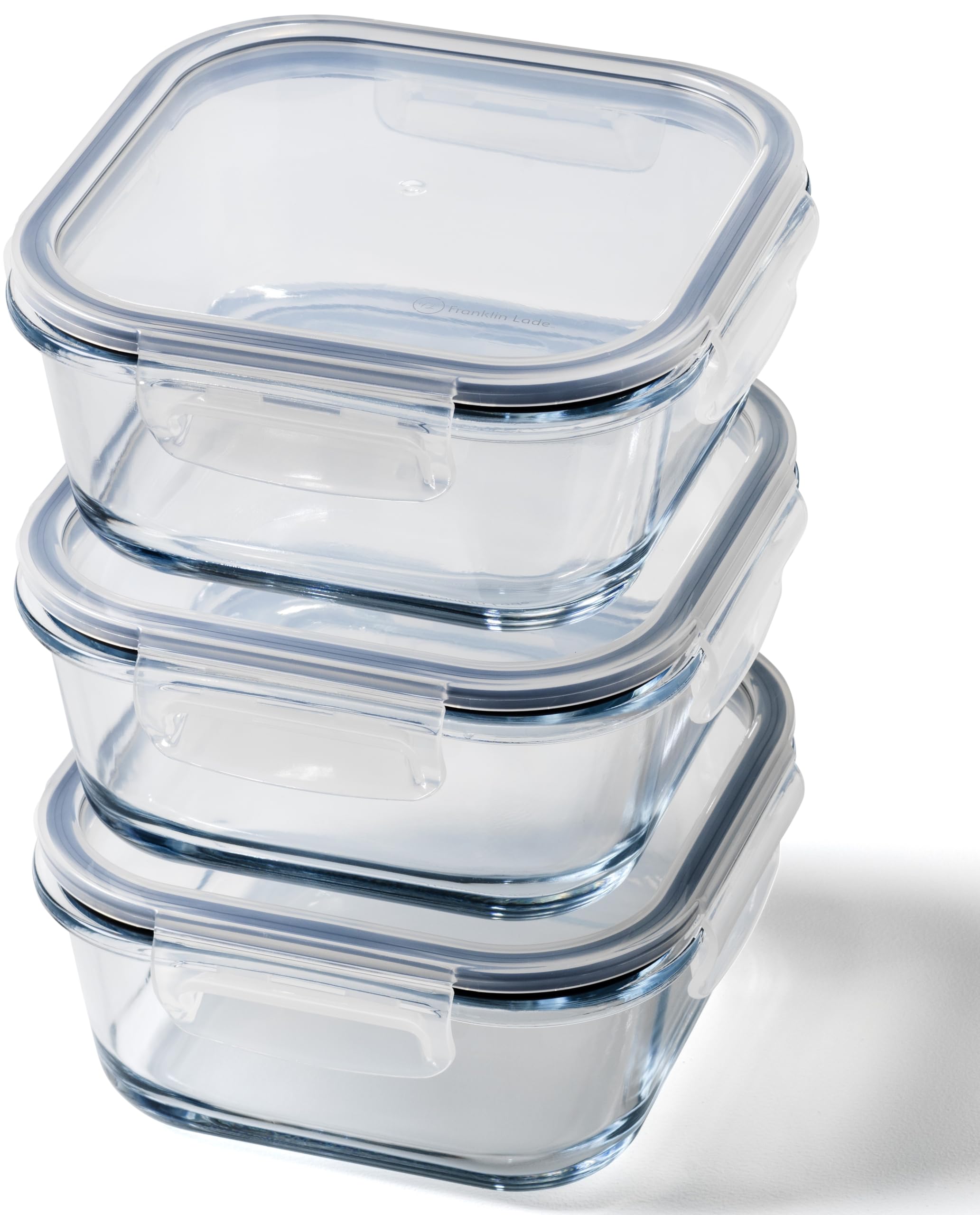 Franklin Lade Glass Meal Prep Containers Reusable | 3 Piece Square Set 800ml | Glass Containers with Lids | Non-Toxic BPA-Free & Airtight | Food Prep Containers | Oven, Freezer & Dishwasher Safe