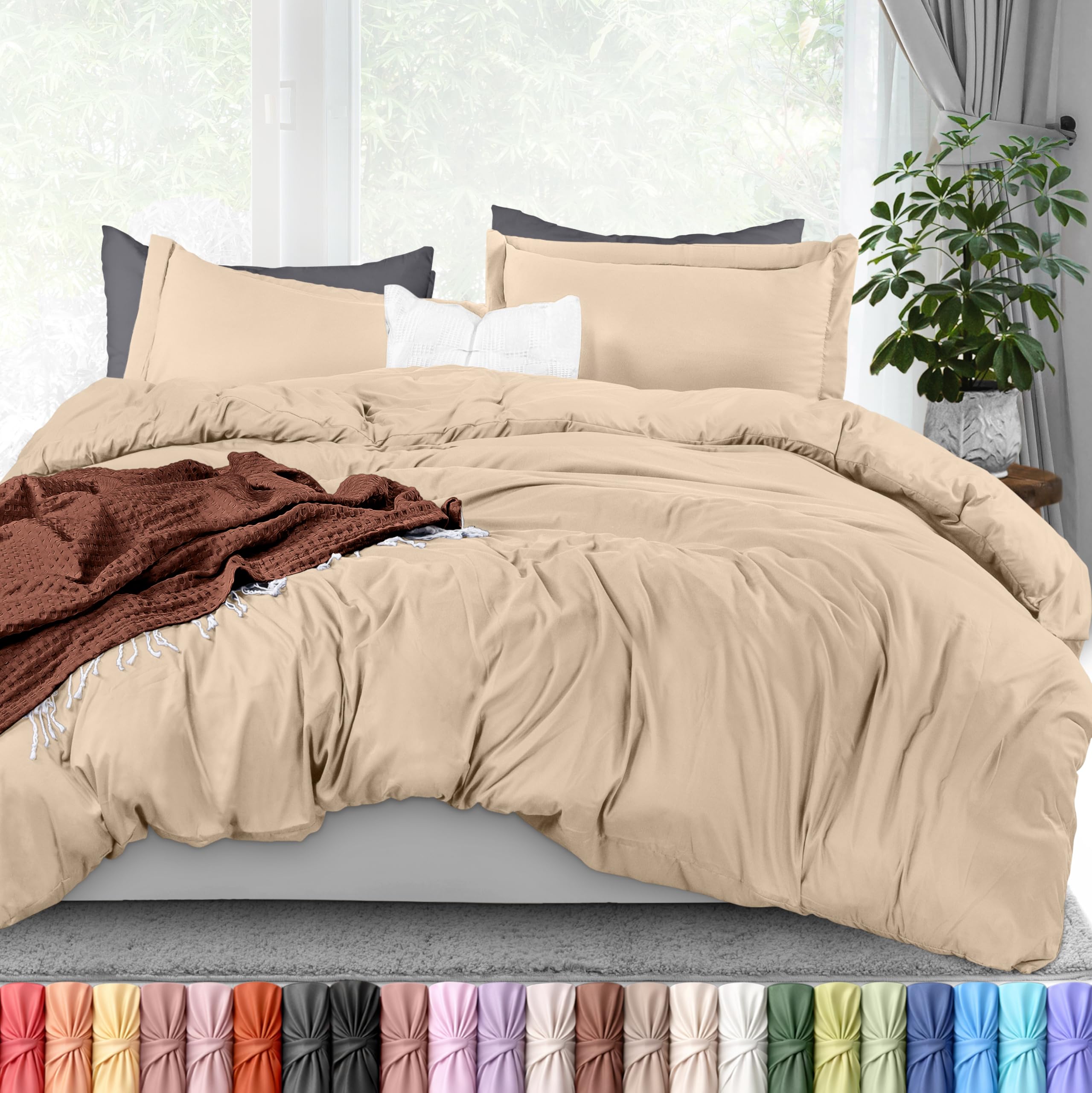 Utopia Bedding Duvet Cover King Size Set - 1 Duvet Cover with 2 Pillow Shams - 3 Pieces Comforter Cover with Zipper Closure - Ultra Soft Brushed Microfiber, 104 X 90 Inches (King, Beige)