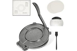 8 Inch Tortilla Press, Aluminum Alloy Tortilla Maker, Flour Tortilla Press with 100 PCS Parchment Paper, Dough Scraper and Kn