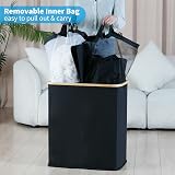 efluky 140L Laundry Basket with Lid 2 Compartments Removable Bags Black view 4