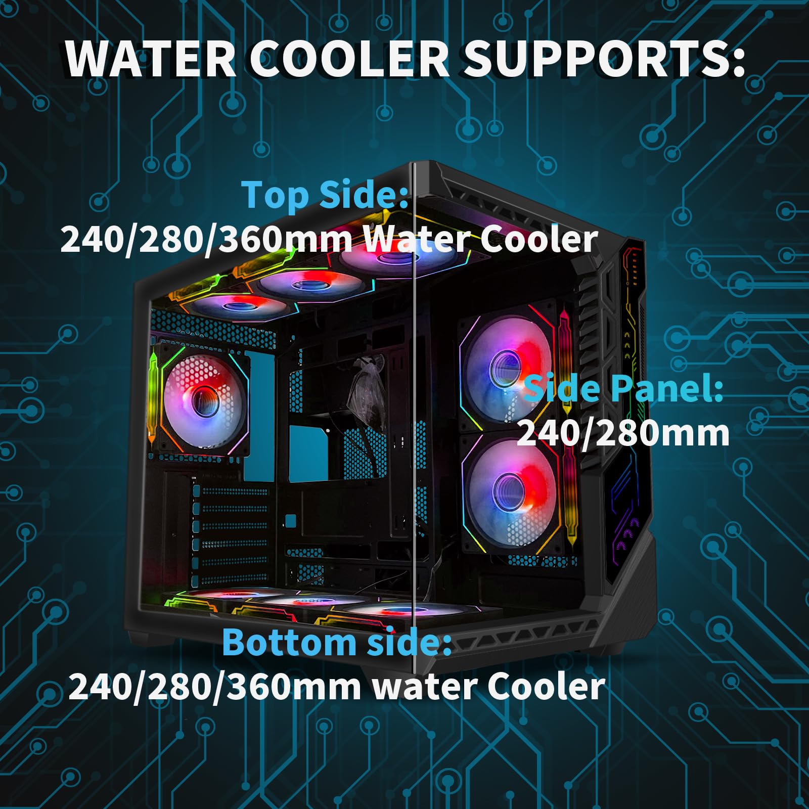 PC Gaming Case with 9pcs ARGB Fans,ATX Mid-Tower Control Remote,Gaming ATX Case 360mm Radiator Support,PC Case Tempered Glass Front/Side Panel,Mid Tower Computer Case High-Airflow Black
