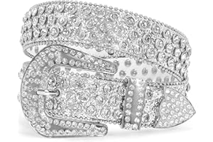 SSUMDAY Men Women's Rhinestone Bling Studded 1.5" Leather Belts for Jeans Pants with Fashion Silver Buckle