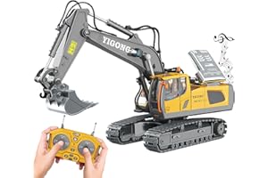 BYCICI Remote Control Excavator Toy for Boys 4-7, RC Excavator 680-degree Turns with Metal Shovel Lights & Sounds and 2 Batteries,Construction Toys Best Birthday Gifts for Boys 6 7 8 9 10 11 Year Old