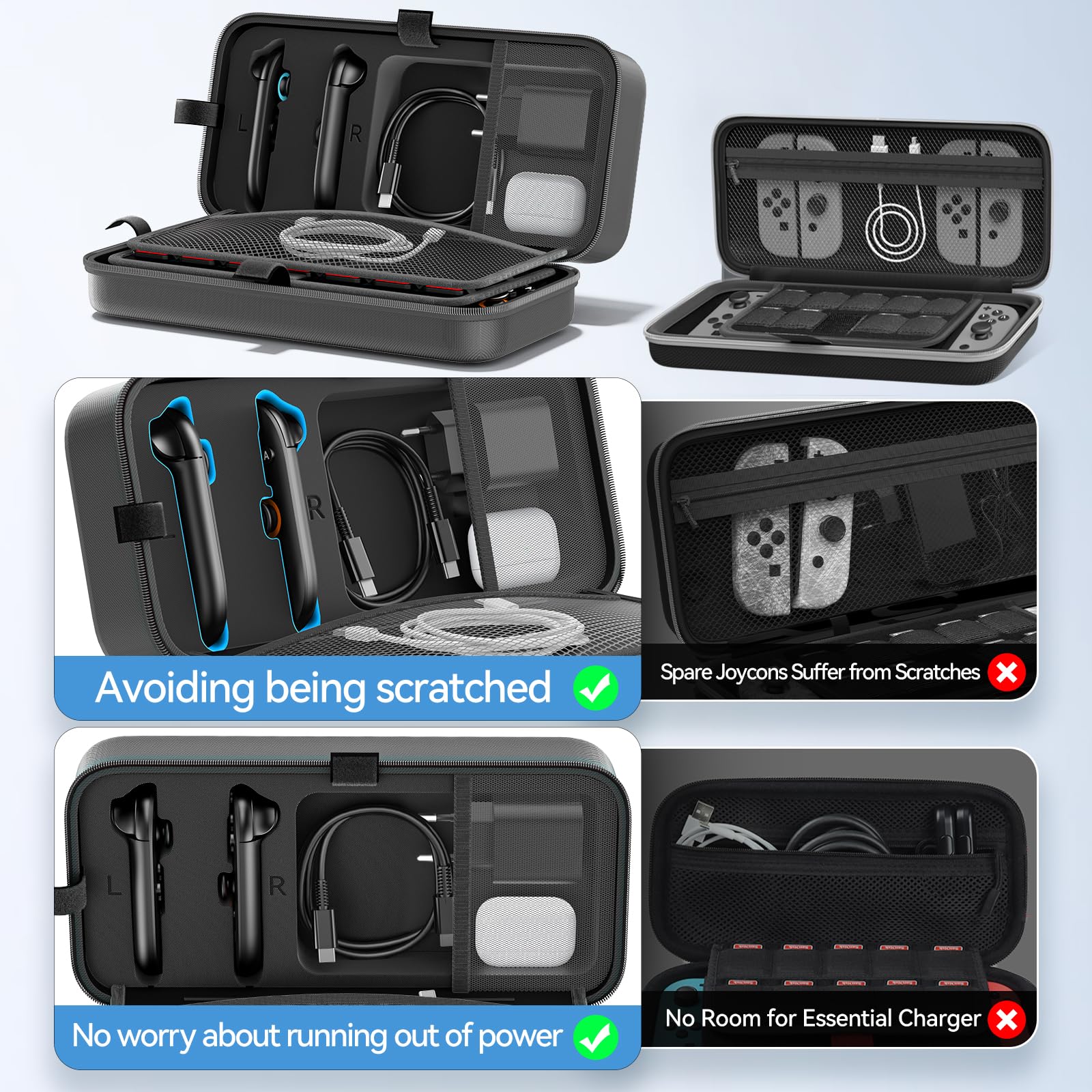 Kytok Switch 2 Tasche kompatibel mit Nintendo 2 2025, große Switch 2 Hülle für 28 Spielkarten, Switch 2 Reisetasche für Switch Zubehörsets, Switch 2 Case Schwarz 4